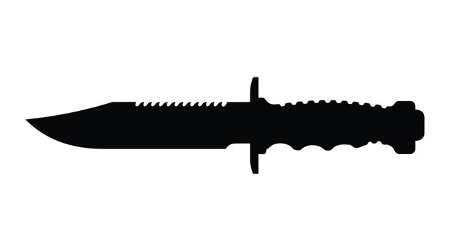 Combat knife silhouette against a white background depicts a tactical weapon