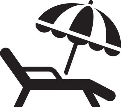 Beach lounge chair under open striped parasol with beach umbrella sun lounger summer vacation resort beach relaxation poolside furniture tropical holiday outdoor chair