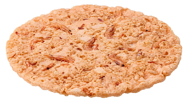 Japanese ebi senbei with thin broad round on White Background