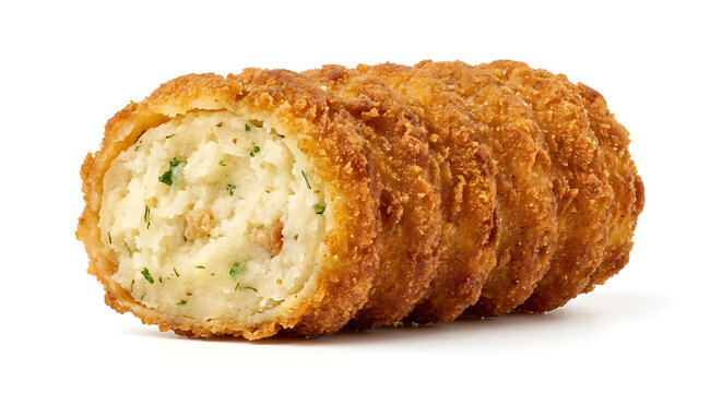 Czech potato croquette with short ridged on White Background