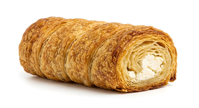 Compact Egyptian layered pastry roll on White Background