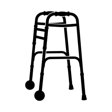Mobility walker with front wheels for elderly healthcare silhouette on white background