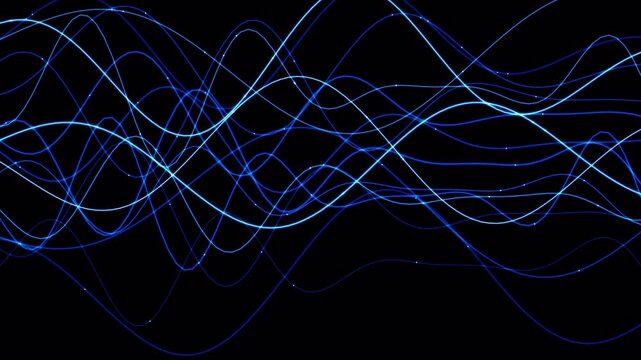 Abstract Digital Wave Lines Moving On Dark Background.