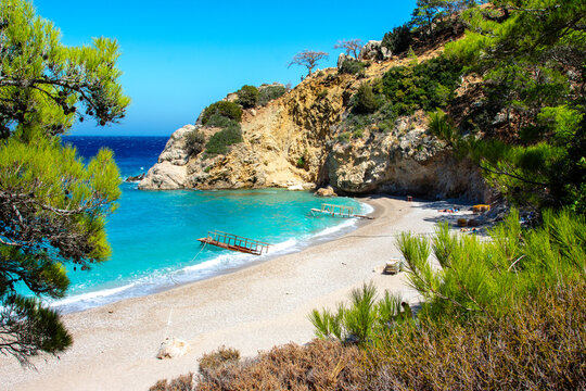 Apella Beach in Karpathos island, Greece with crystal clear turquoise water