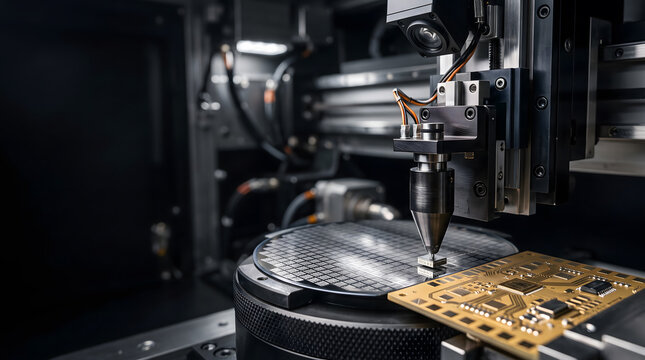 Semiconductor Manufacturing Machine Processing Silicon Wafer and Circuit Board in Cleanroom