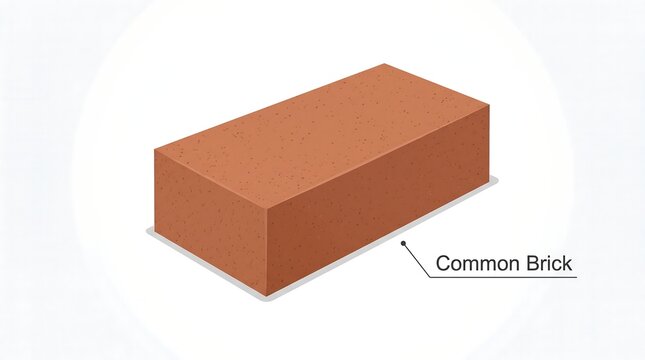 Common brick vector illustration featuring red clay masonry unit for construction education