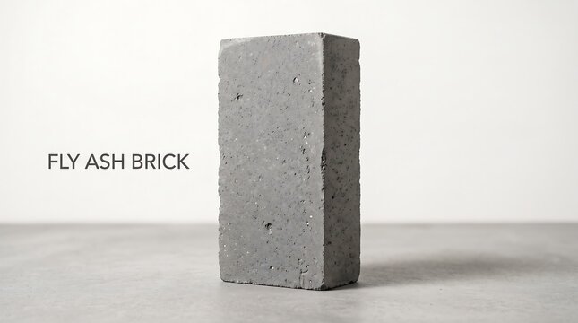 Fly ash brick standing vertically on a polished gray surface for sustainable construction and civil engineering education