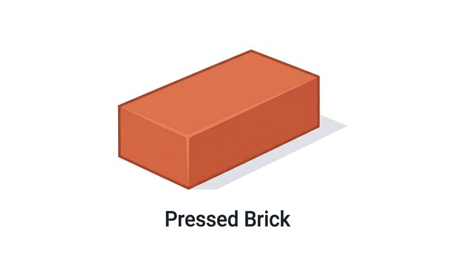 Pressed brick vector graphic illustrating smooth solid red masonry unit for structural walls