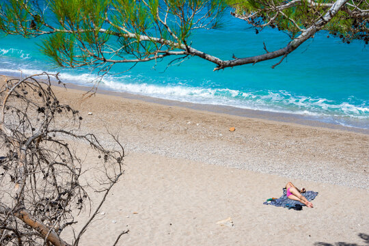 Apella Beach in Karpathos island, Greece with crystal clear turquoise water
