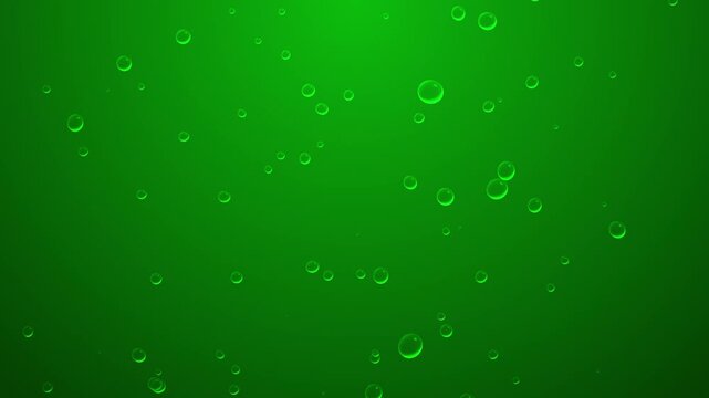 Animation of soda bubbles in water isolated on chroma key green background, rising underwater bubbles motion graphics, suited for subtle underwater effect, slow rising air bubbles, 4k loop animation