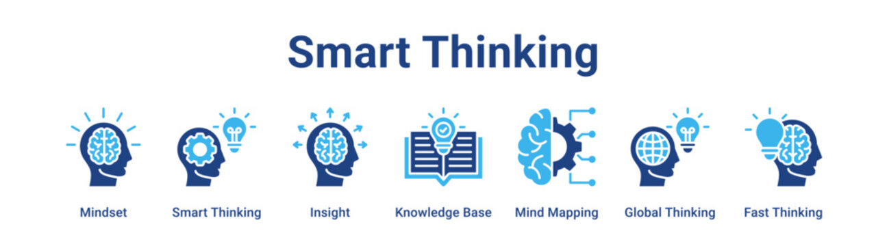 Smart Thinking web banner icon vector illustration concept for business with icon of Mindset, Smart Thinking, Insight, Knowledge Base, Mind Mapping, Global Thinking.