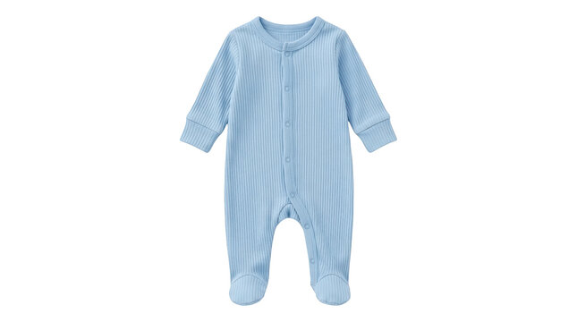 Baby blue ribbed cotton footed romper for infant boys, soft long sleeve sleep and play outfit