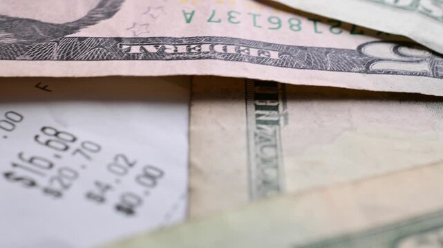 Receipt close up, paying, being, Macro close up paper texture dollar bills background, money, finances, stock market background