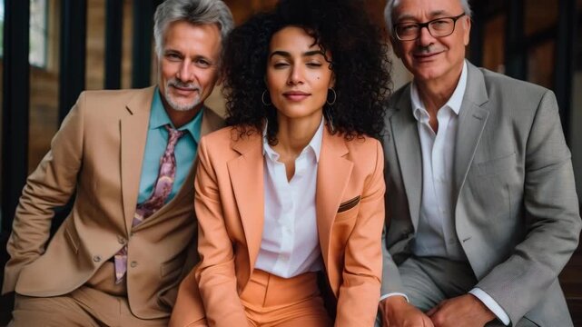 Diverse Business Professionals in Formal Attire Smiling Together