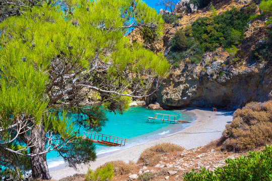 Apella Beach in Karpathos island, Greece with crystal clear turquoise water