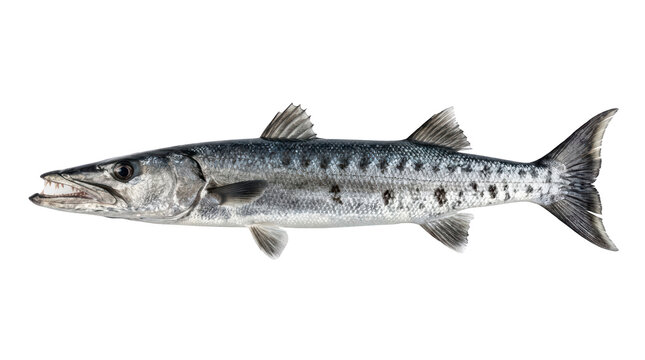 Great barracuda fish with sharp teeth open mouth on transparent background.