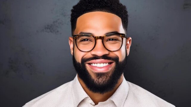 Happy Man with Beard and Glasses in Studio Portrait