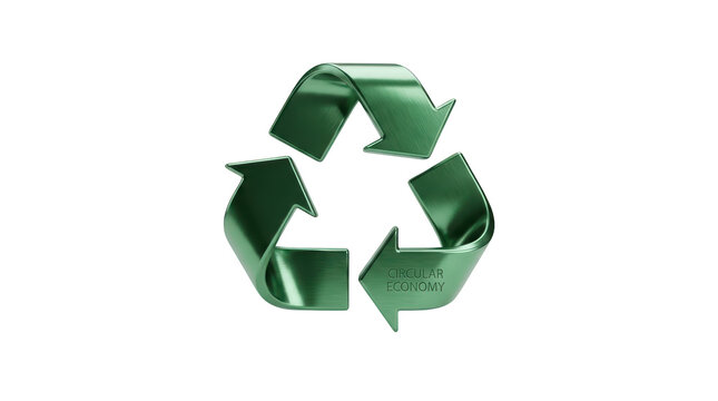 Metallic green recycling symbol circular economy message for environmental conservation