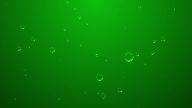Animation of soda bubbles in water isolated on chroma key green background, rising underwater bubbles motion graphics, suited for subtle underwater effect, slow rising air bubbles, 4k loop animation