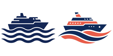 Ship Icon Set with Nautical Waves, Modern Vector Graphics. Cruise Ship Illustration, Maritime Transportation Design. © Khalilur Rahoman