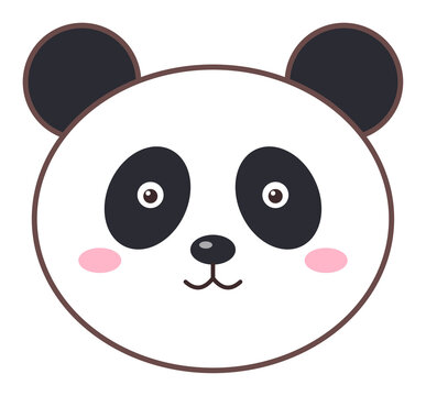 Cute kawaii panda face with black ears and eye patches, adorable smiling bear cartoon illustration, transparent background