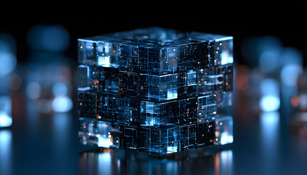 Conceptual 3D rendering of a modular abstract data platform architecture, with a focus on digital infrastructure and technological foundations.