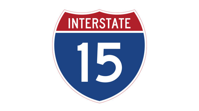 Interstate highway number fifteen shield sign featuring red and blue colors isolated on white
