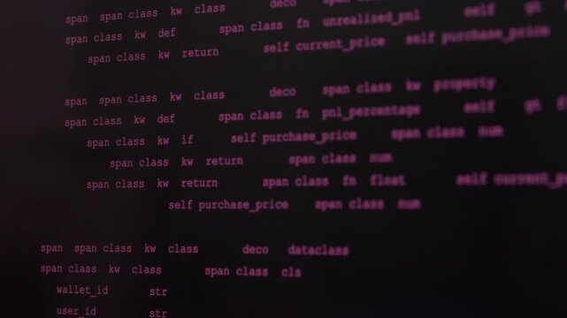 Code fills shadowy screens with programming syntax and structured data fields. Vibe coding with AI assistance is intended context, while visible content remains focused on software code.