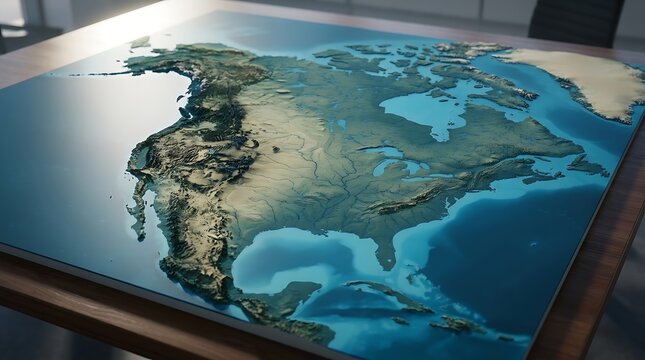 3d topographic map of north america continent