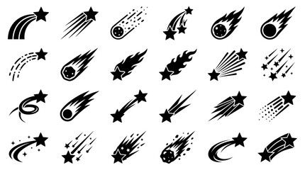 Black and white vector space illustration of shooting stars and celestial elements for greeting cards, posters © Faria