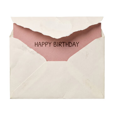 Opened birthday gift card isolated on a transparent or white background. Traditional festive holiday celebration message, joyful anniversary event and happy congratulation.
