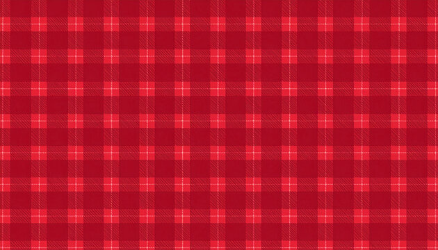 Classic red gingham plaid pattern texture background. Seamless checkered fabric design ideal for picnic, autumn, Christmas, winter, lumberjack, Scottish tartan, food background, and textile concepts.