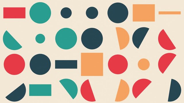 Bauhaus geometric shapes animation loop, mid century modern motion graphics