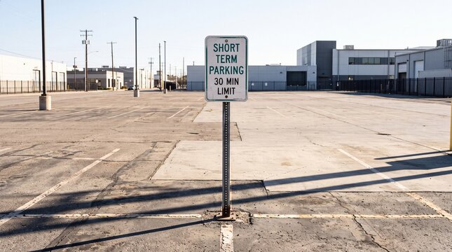 Empty parking lot with a sign indicating short-term parking limit