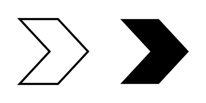 Black arrow icons set with solid and outline chevron shapes for web design and user interface