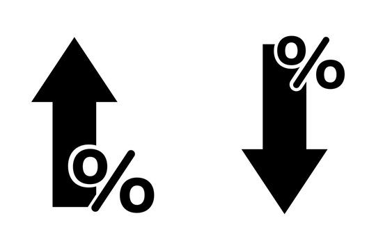 Black arrow icons showing percentage increase and decrease for financial growth and market drop