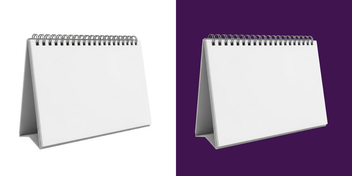 Blank desktop calendar mockup with silver wire spiral binding presentation resource transparent png