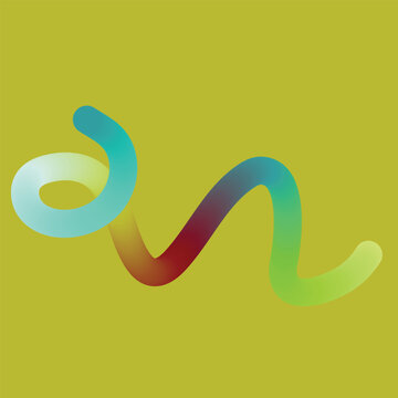 Abstract 3D fluid shape with a gradient transition from cyan and white to deep red and lime green on a solid olive background