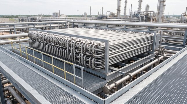 Elevated view of refinery cooling tube module