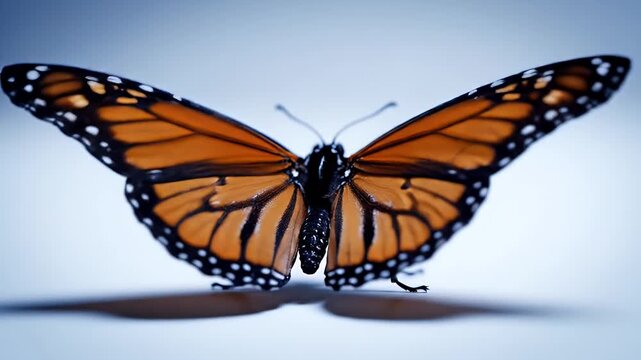 Monarch Butterfly Wings Open Detailed Orange Black White Backdrop