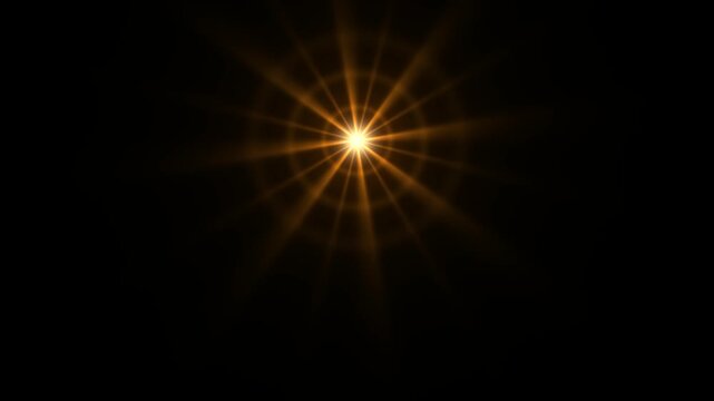 Optics golden sunlight lens flare with warm aperture diffraction ray, commercial advertising b roll video.