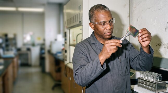 Scientist checks color shifting electrode coating