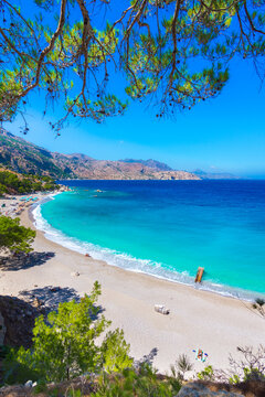 Apella Beach in Karpathos island, Greece with crystal clear turquoise water