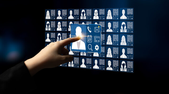 Hand Interacting with Digital Interface Displaying Multiple User Profiles and Information for Technological Concept Representation. Entropy.