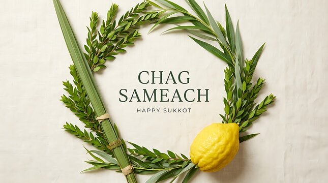 Lulav and etrog arranged in wreath Sukkot holiday
