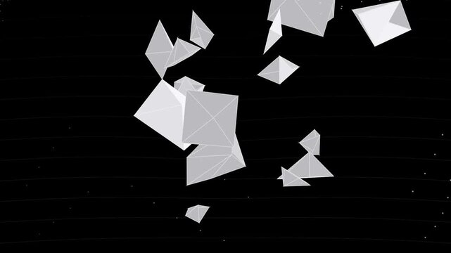 Abstract 3d geometric shapes floating in dark space