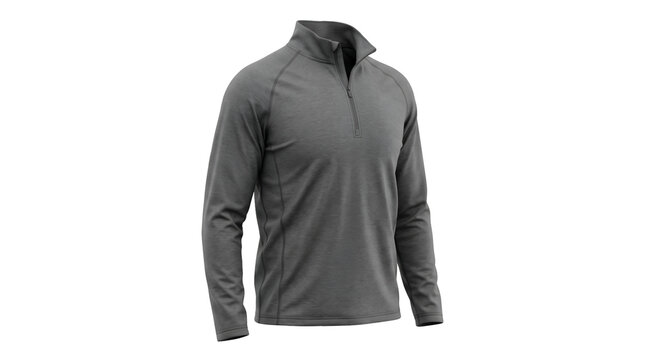 Grey long sleeve quarter zip pullover shirt for men