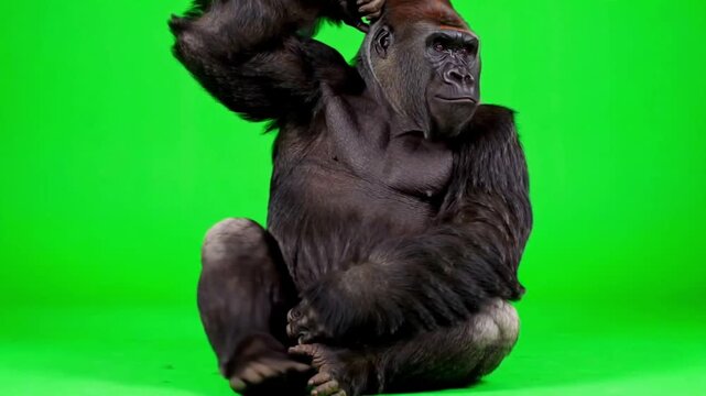 Realistic Gorilla Natural Movement Green Screen HD Stock Video