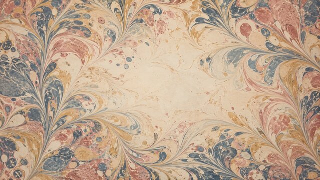 Marbled endpaper with muted swirling pigments and fine veins