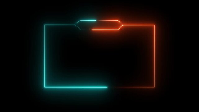 futuristic neon cyan and golden gaming stream frame overlay with hud elements, box frame neon frame live streaming game live Stream overlay, on a transparent background. 4k video
